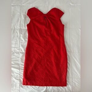Pamella Pamella Roland Red Sleeveless Sheath Dress Eyelet Crochet Bow Detail 14